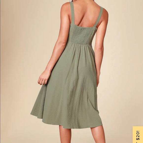 Lulus button front olive green dress - Picture 3 of 7